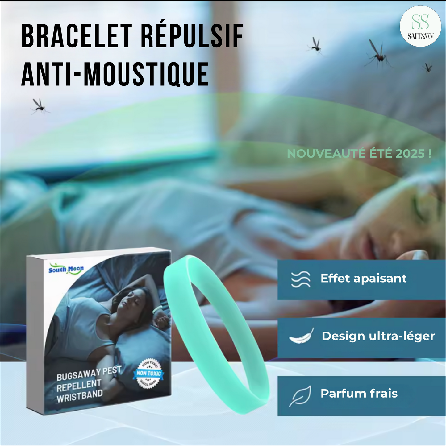 Bracelet Anti-Moustiques Répulsif – Étanche, Sans Parfum, Confortable pour Adultes et Enfants